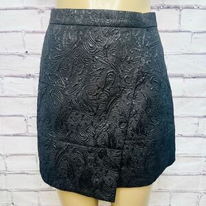 J. Crew Womens Black Faux Wrap Zip Metallic Matelasse Mini Skirt Size 8 (NWT)